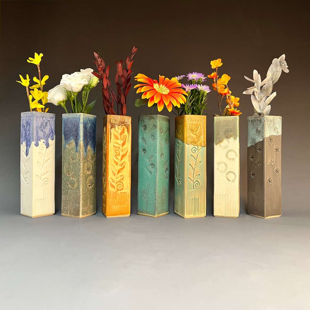 Tall Square Bud Vase | Stoneware Floral Décor