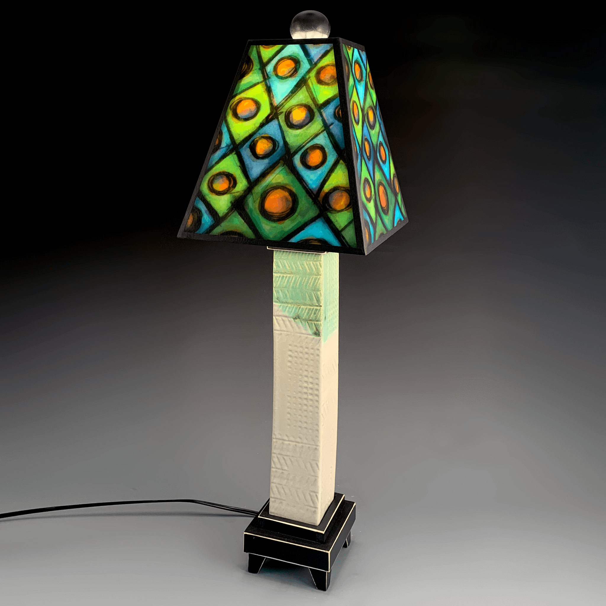Stoneware Lamp - Green Circle Shade A White