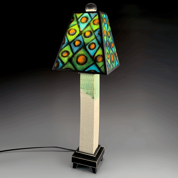Stoneware Lamp - Green Circle Shade A White