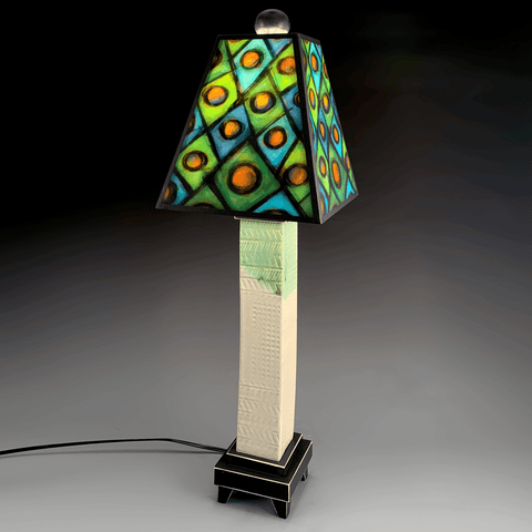 Stoneware Lamp - Green Circle Shade A White