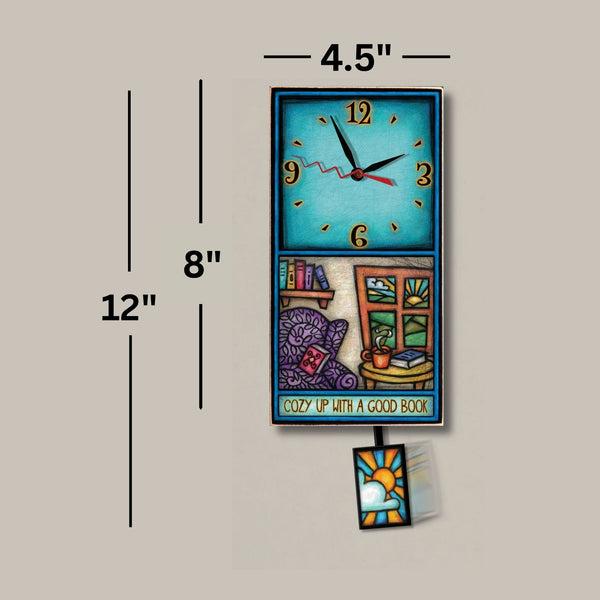 Cozy Up with a Good Book Small Wood Wall Clock with Pendulum