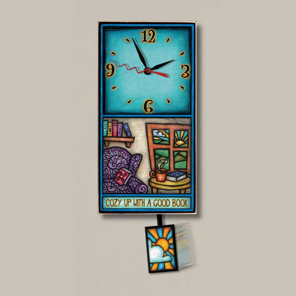 Cozy Up with a Good Book Small Wood Wall Clock with Pendulum