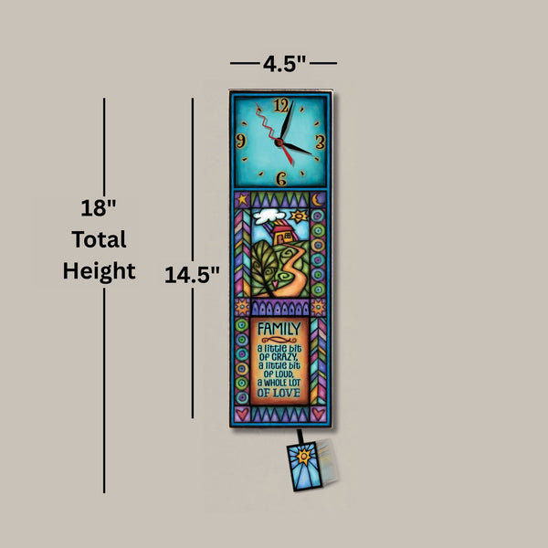 Family Wood Wall Clock | Long Clock with Pendulum
