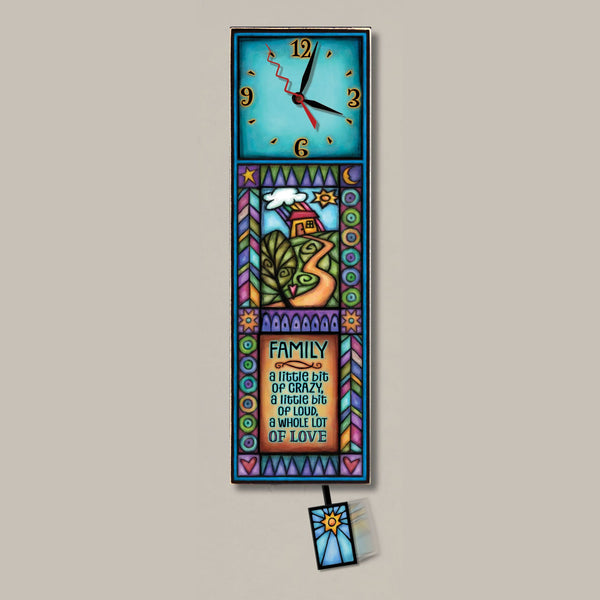 Family Wood Wall Clock | Long Clock with Pendulum