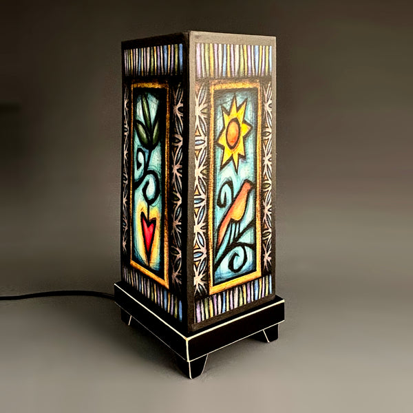 Bird Heart mood lamp with glowing colorful paper shade