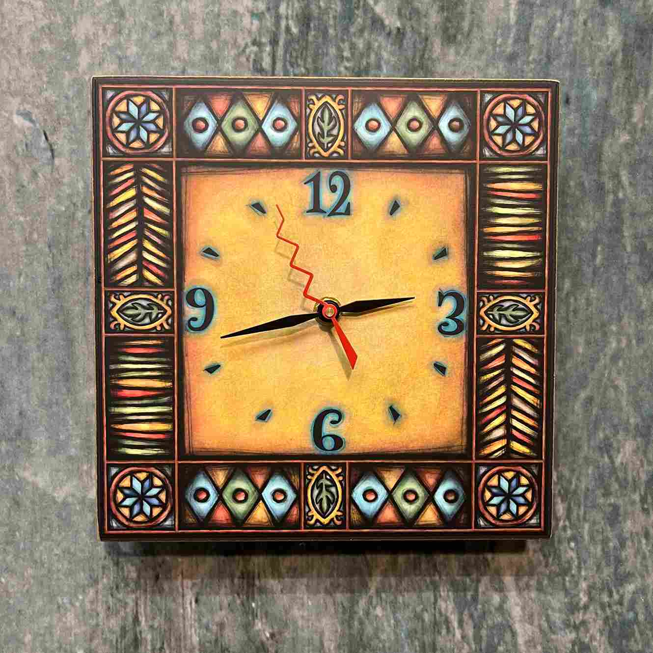 Michael Macone Square Clock - Brown Motif