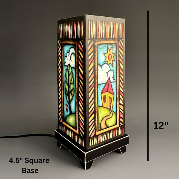 Day Sky mood lamp dimensions, 12 inch height 4.5 inch base