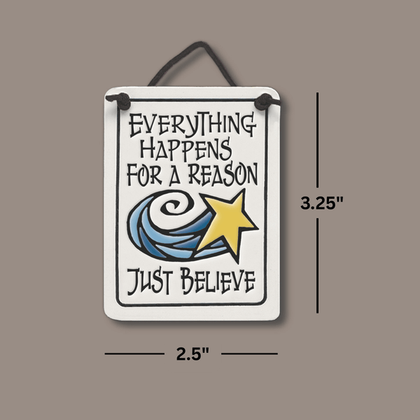 Dimensions image of Spooner Creek Mini Charmer ceramic tile measuring 2.25 x 3.5 inches, showing size and proportions of the inspirational hanging tile.