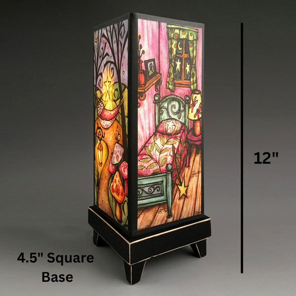 Fairy House mood lamp dimensions, 12 inch height 4.5 inch base