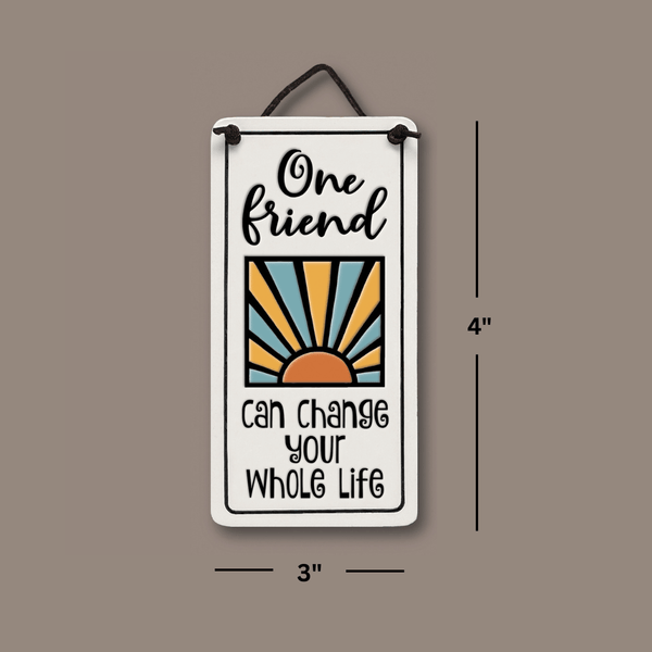 Spooner Creek Mini Charmer ceramic tile dimensions 2.25 x 4 inches, hanging inspirational friendship quote wall decor, handmade in Wisconsin