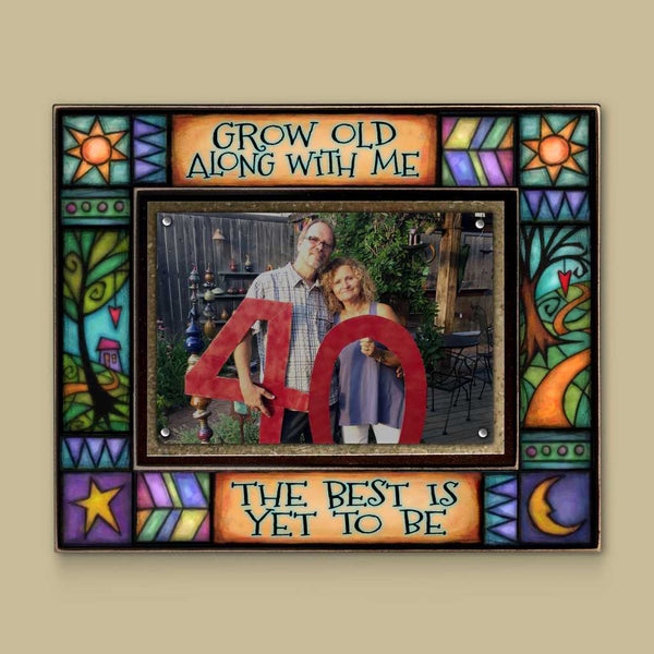 “Grow old along with me the best is yet to be” quote picture frame by Macone Clay with Michael Macone artwork and magnetic 4 x 6 photo display