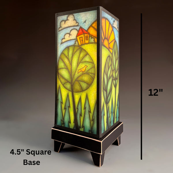 House on Hill mood lamp dimensions, 12 inch height 4.5 inch base