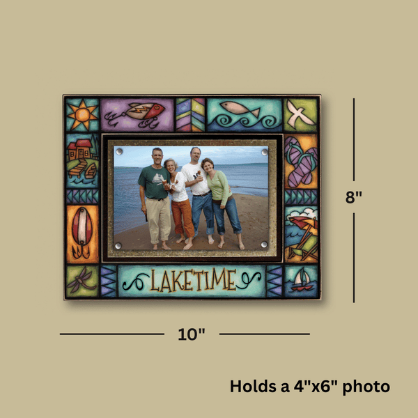 Laketime lake picture frame dimensions showing 8 x 10 frame size holding 4 x 6 photo with magnetic photo holder design