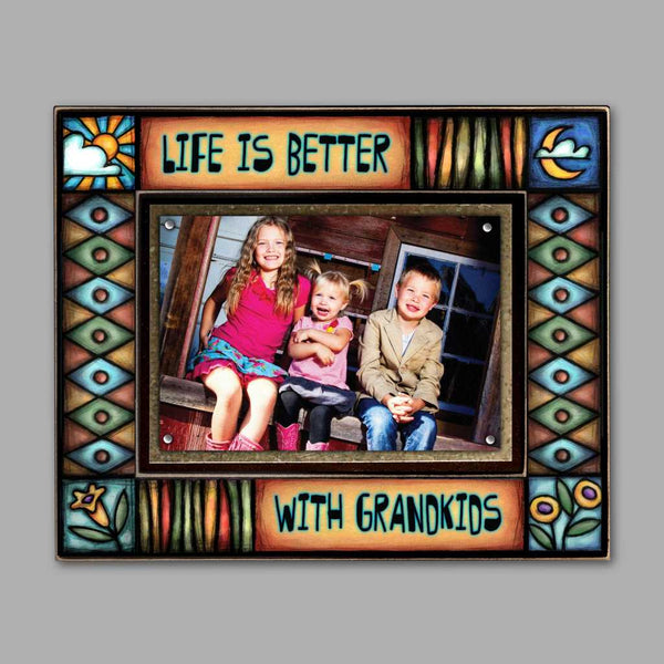 Macone Clay Grandkids Picture Frame 4x6 with Life Is Better With Grandkids quote, colorful Michael Macone art 8 x 10 wood frame