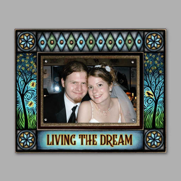 Macone Clay Living The Dream picture frame 4x6 with vibrant Michael Macone artwork, 8 x 10 wood magnetic photo frame