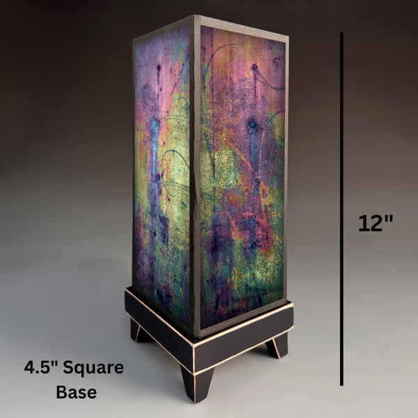 Metallic Glass mood lamp dimensions, 12 inch height 4.5 inch base