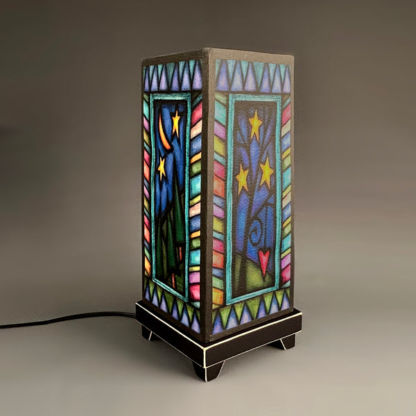 Night Sky mood lamp glowing with starry stained-glass style paper shade