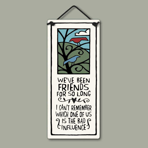 Spooner Creek small tall ceramic plaque with friendship quote and whimsical bird artwork, handmade wall decor