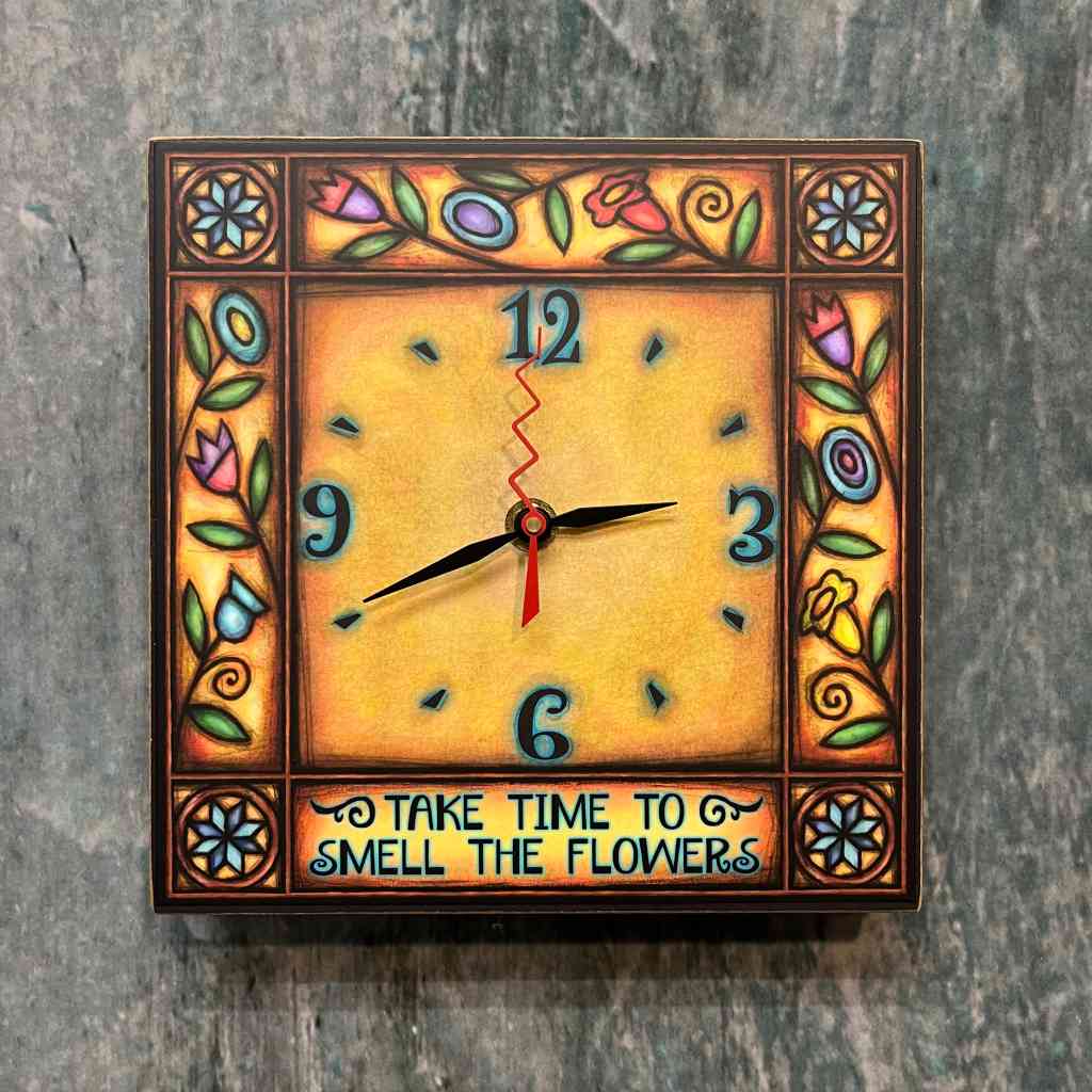 Michael Macone Square Clock - Smell Flowers