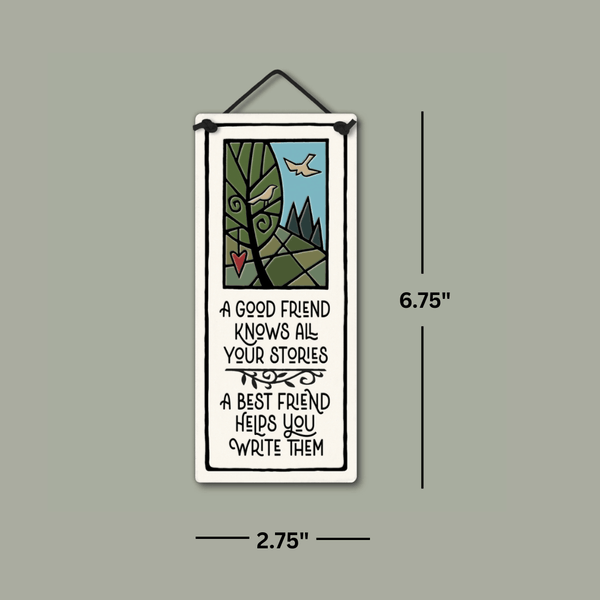Spooner Creek small tall plaque showing dimensions, measuring 2.75 inches wide by 6.75 inches tall