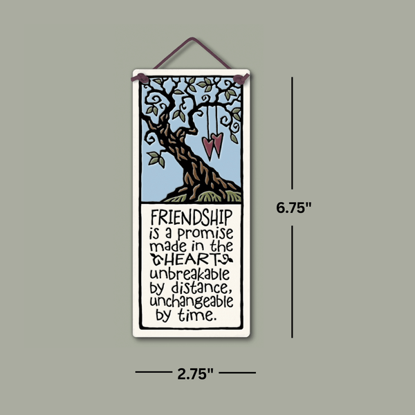 Spooner Creek small tall friendship plaque showing dimensions 2.75 by 6.75 inches with hanging cord