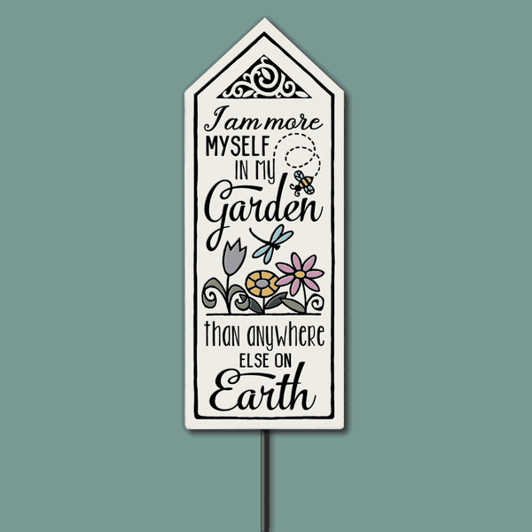 Spooner Creek hand-glazed ceramic garden tile stake with inspirational garden quote and floral artwork, weatherproof outdoor garden decor