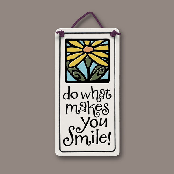 Spooner Creek Mini Charmer ceramic tile with quote “Do what makes you smile,” featuring cheerful floral artwork, handmade in Wisconsin