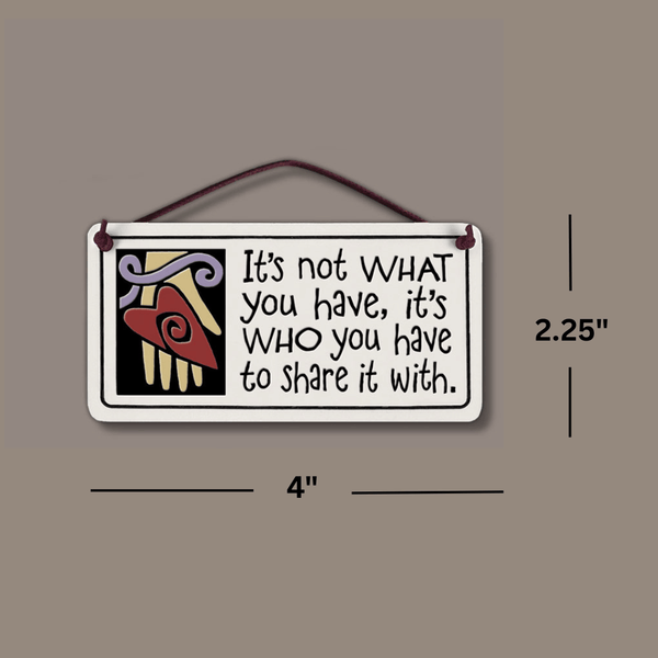 Spooner Creek Mini Charmer dimensions showing 2.25 inch by 4 inch ceramic hanging tile with friendship quote