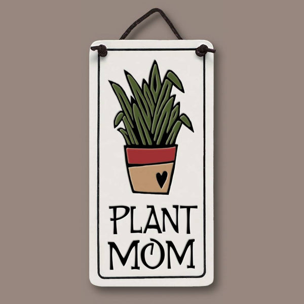 Spooner Creek Mini Charmer ceramic tile with potted plant artwork and quote “Plant Mom,” handmade in Wisconsin