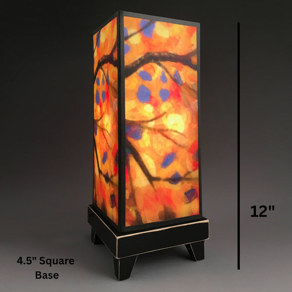 Stained Tree mood lamp dimensions, 12 inch height 4.5 inch base