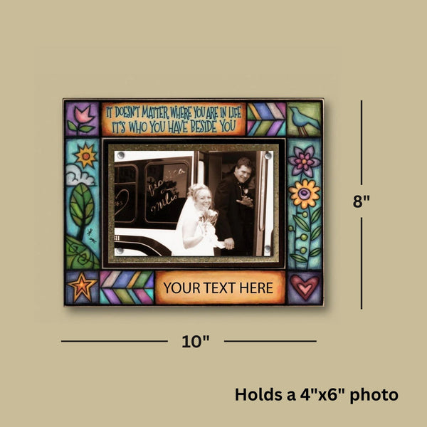Who you have beside you personalized picture frame dimensions showing 8 x 10 frame with 4 x 6 inch magnetic photo display by Macone Clay handmade in Wisconsin