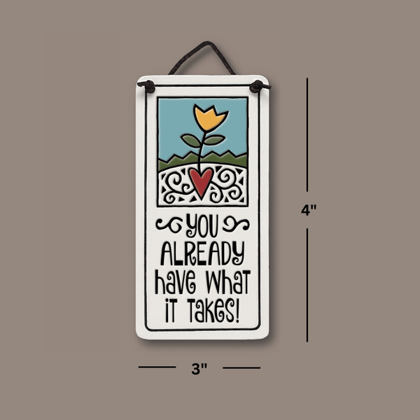 Spooner Creek Mini Charmer ceramic tile dimensions shown at 2.25 x 4 inches, small handmade inspirational hanging wall decor