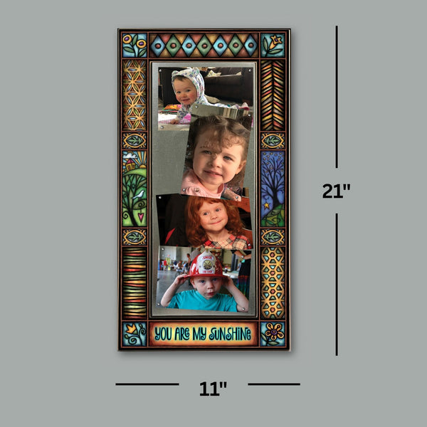 Family photo frame showing 11 x 21 frame size holding four 4 x 6 photos with quote You are my sunshine.