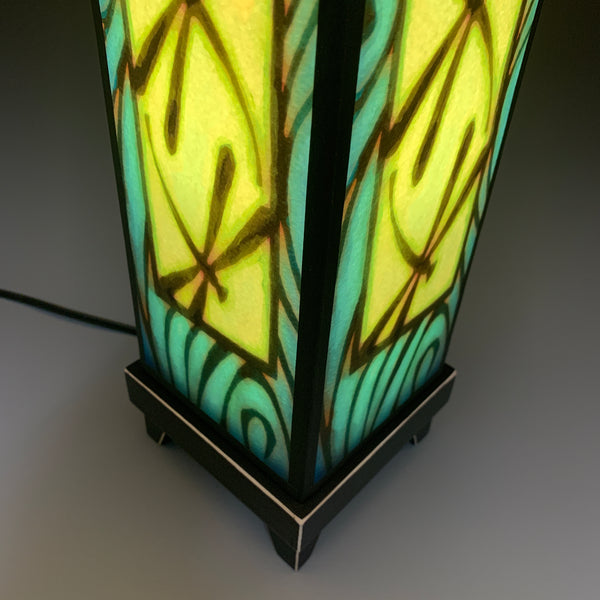Close-up detail of Blue Dragonfly mood lamp paper shade design