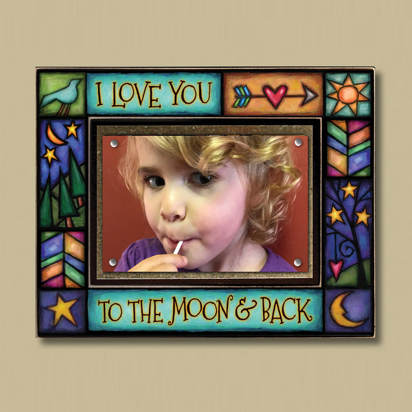 Macone Clay I Love You To The Moon And Back picture frame 4x6 featuring Michael Macone artwork, 8 x 10 wood magnetic photo frame design