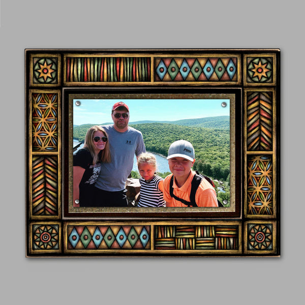 Macone Clay Brown Motif picture frame 4x6 featuring Michael Macone artwork, 8 x 10 wood magnetic photo frame design