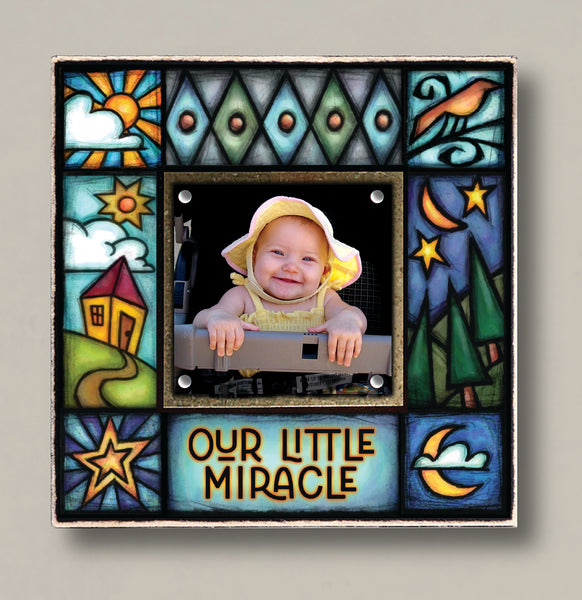 Mini picture frame with quote Grandkids Make Life Grand, colorful Michael Macone artwork, magnetic photo display, Macone Clay