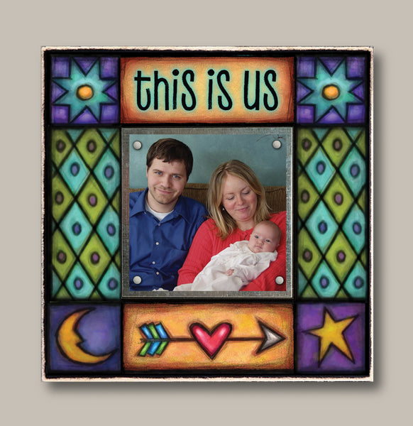 Mini picture frame featuring This Is Us quote, colorful Michael Macone art, holds 2x2 photo, Macone Clay