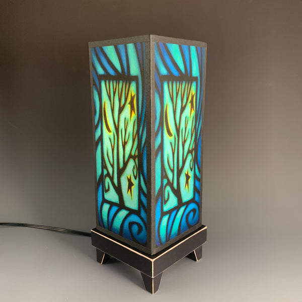 Star Tree mood lamp glowing with starry stained-glass paper shade